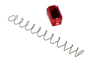 Odin Works Pistol Magazine Base adds 5 rounds of 9mm to Glock G17 and G19 magazines. Red finish.
